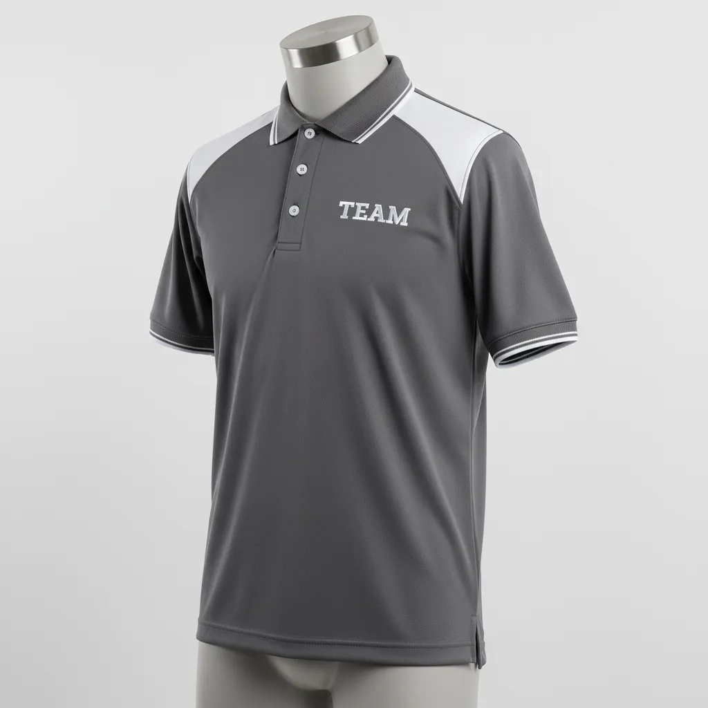 Custom Wrestling Performance Polo Shirt - White - Polo Shirt Charcoal Shoulder Panel - Front View - HAMCO Sports Inc.