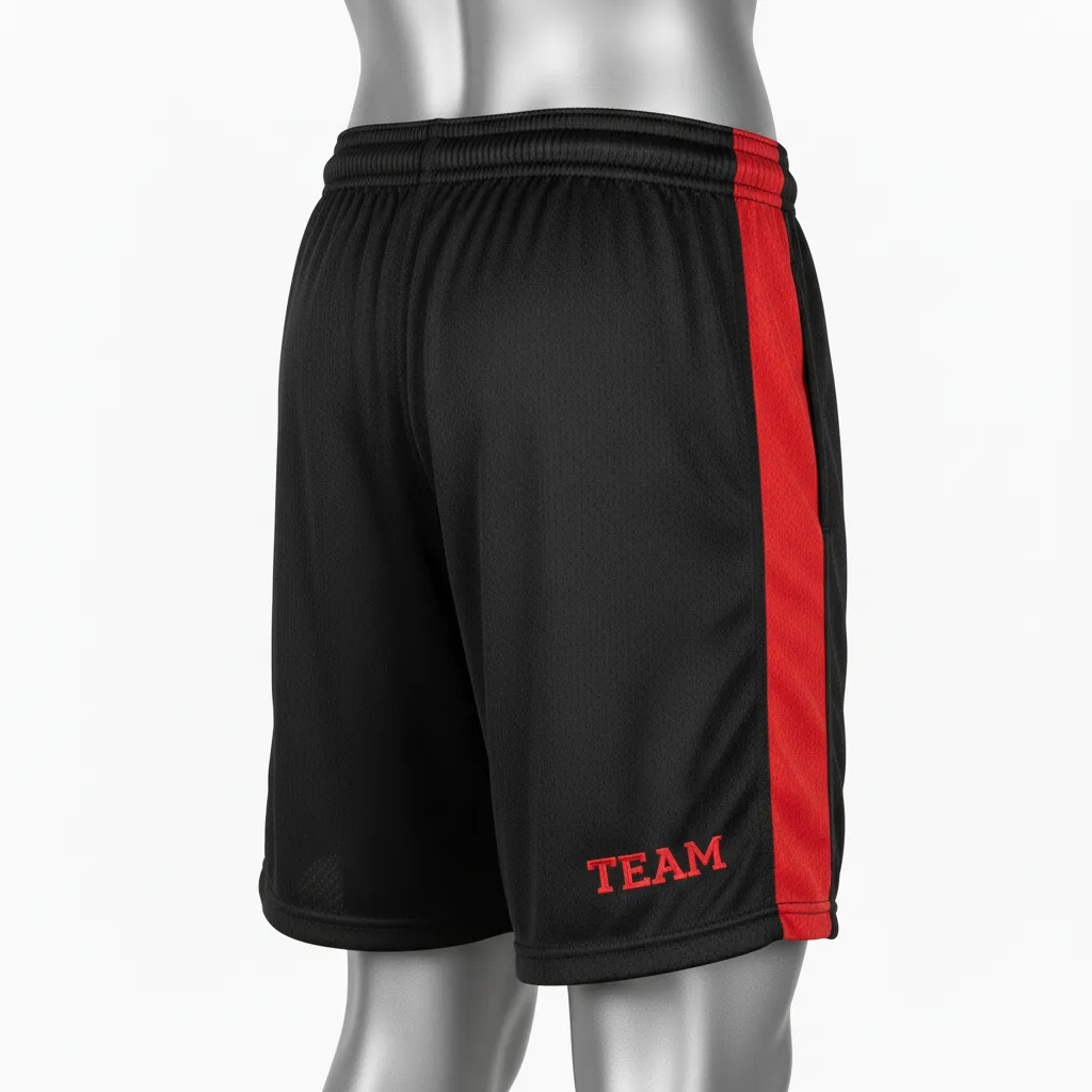 Custom Wrestling Practice Shorts - Black, Red - Practice Shorts Panel - Back View - HAMCO Sports Inc.
