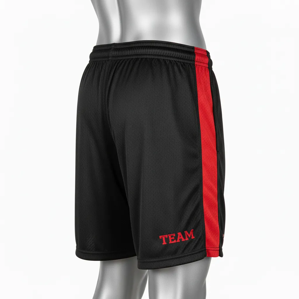 Custom Wrestling Practice Shorts - Black, Red - Practice Shorts Panel - Front View - HAMCO Sports Inc.