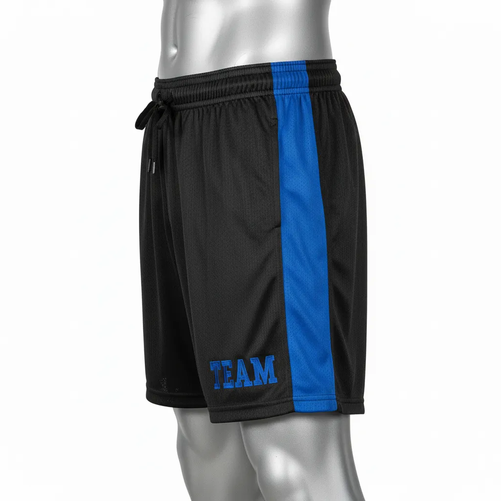 Custom Wrestling Practice Shorts - Black - Practice Shorts Royal Panel - Side View - HAMCO Sports Inc.
