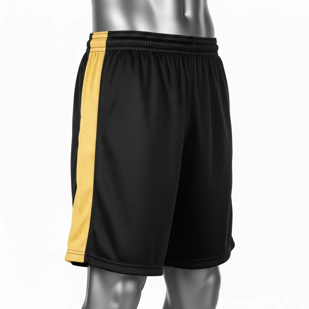 Custom Wrestling Practice Shorts - Black, Gold - Practice Shorts Vegas Side Stripe - Back View - HAMCO Sports Inc.