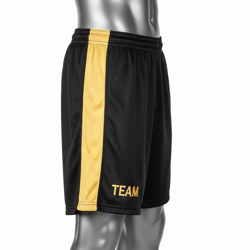 Custom Wrestling Practice Shorts - Black, Gold - Practice Shorts Vegas Side Stripe - Side View - HAMCO Sports Inc.