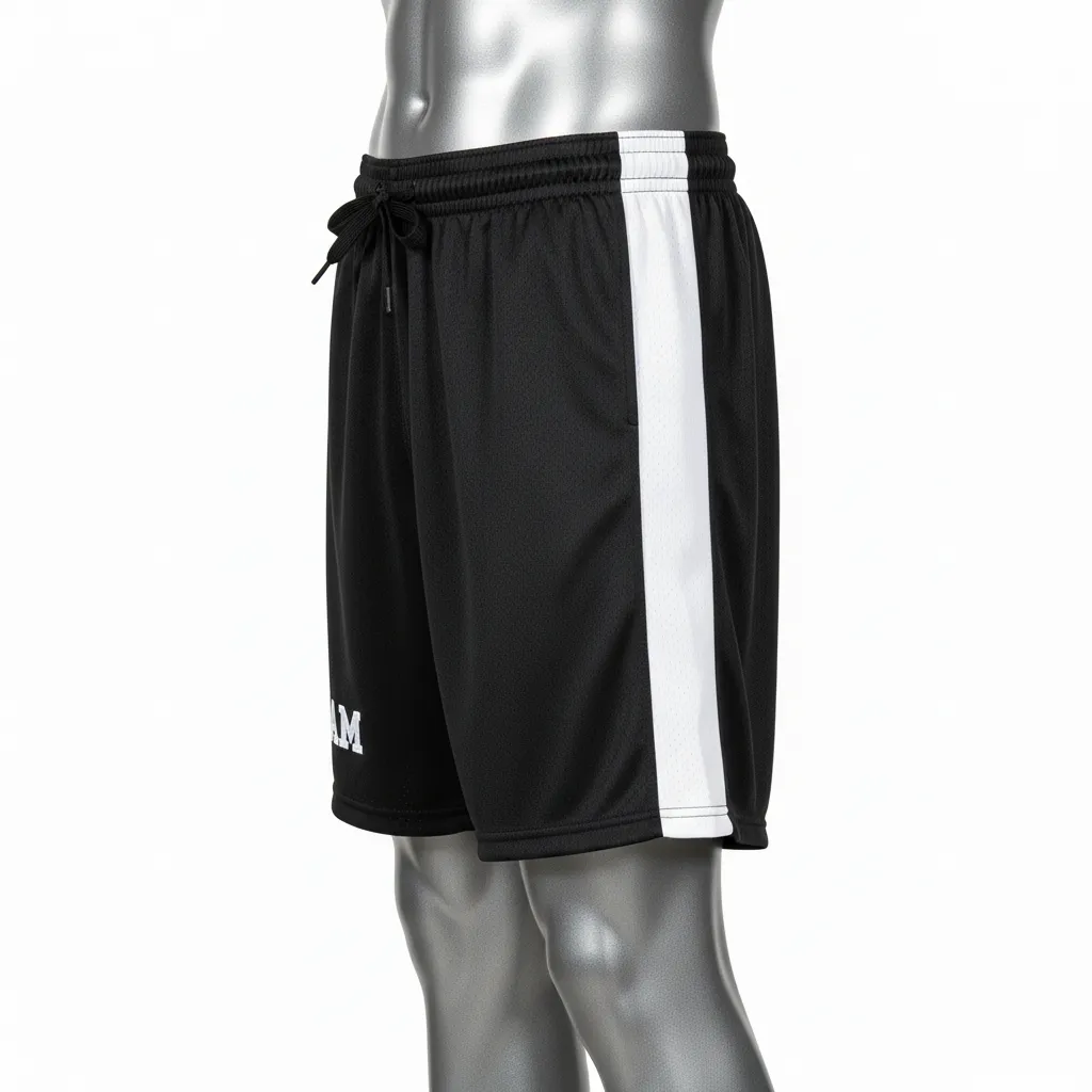 Custom Wrestling Practice Shorts - Black, White - Practice Shorts Panel - Side View - HAMCO Sports Inc.