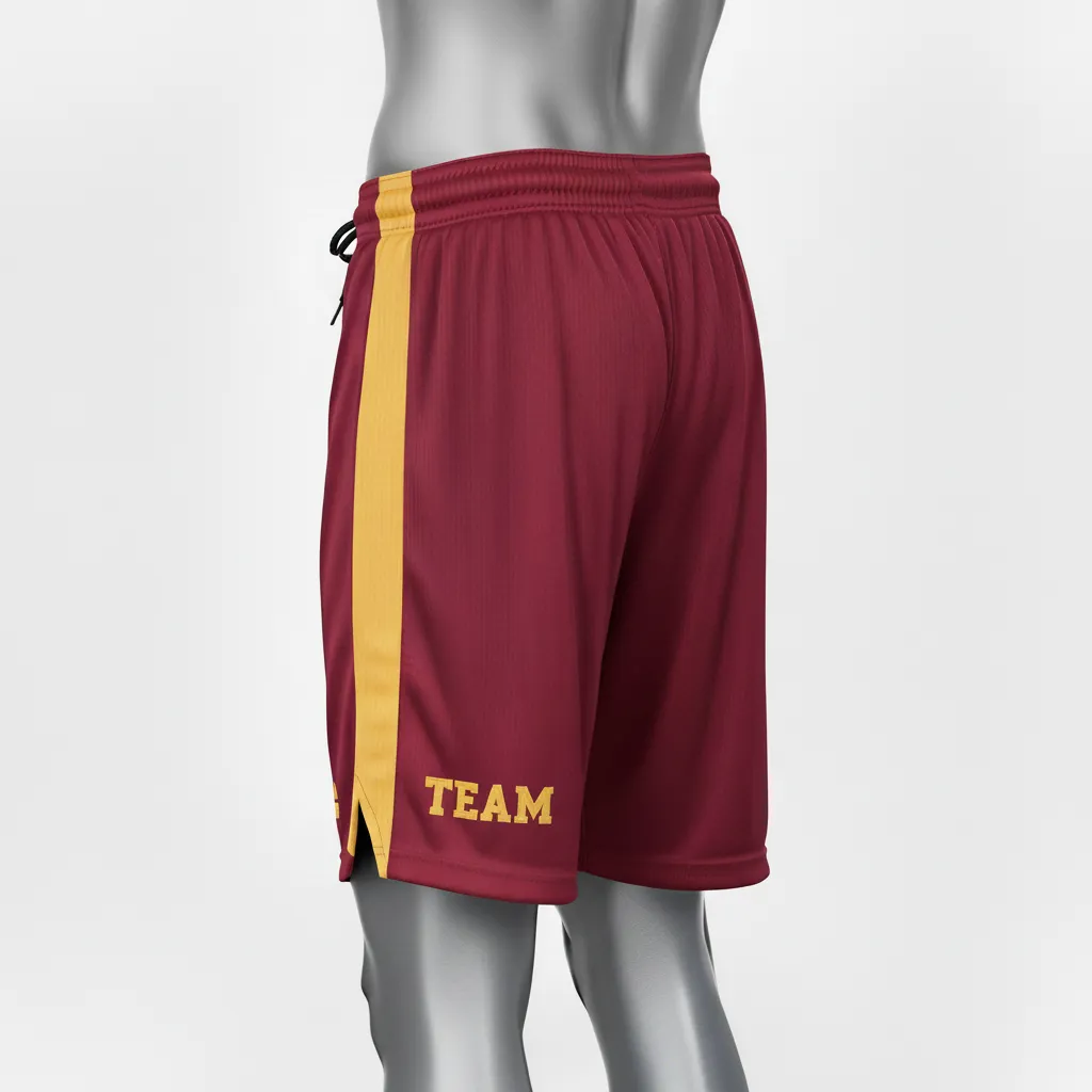 Custom Wrestling Practice Shorts - Burgundy, Gold - Practice Shorts Vegas Panel - Back View - HAMCO Sports Inc.