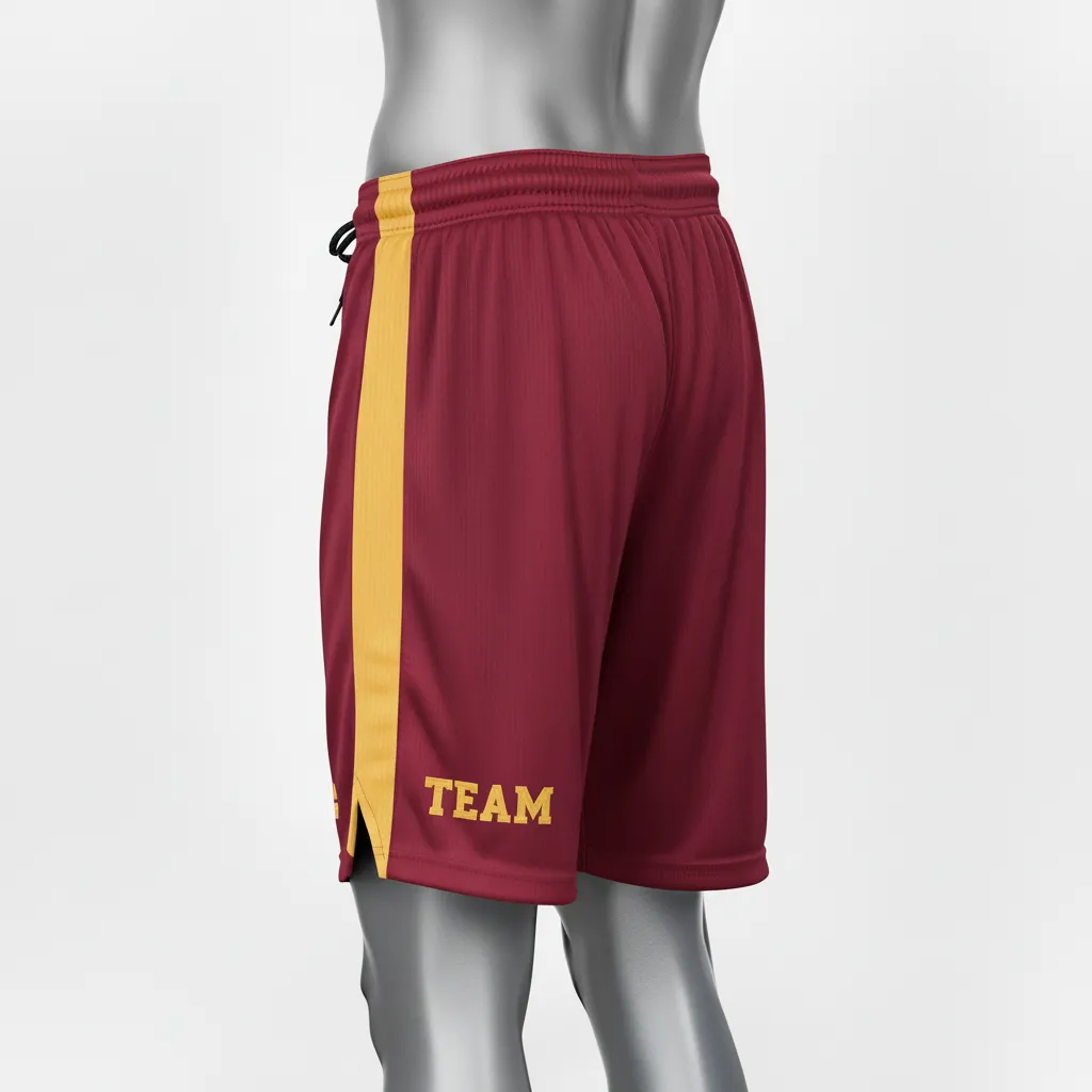 Custom Wrestling Practice Shorts - Burgundy, Gold - Practice Shorts Vegas Panel - Side View - HAMCO Sports Inc.