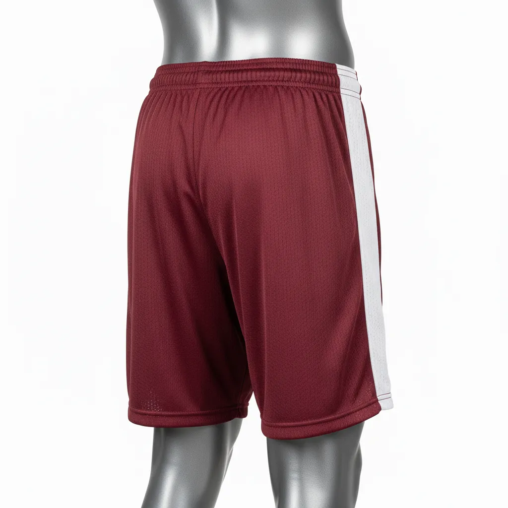 Custom Wrestling Practice Shorts - Burgundy, White - Practice Shorts Panel - Back View - HAMCO Sports Inc.