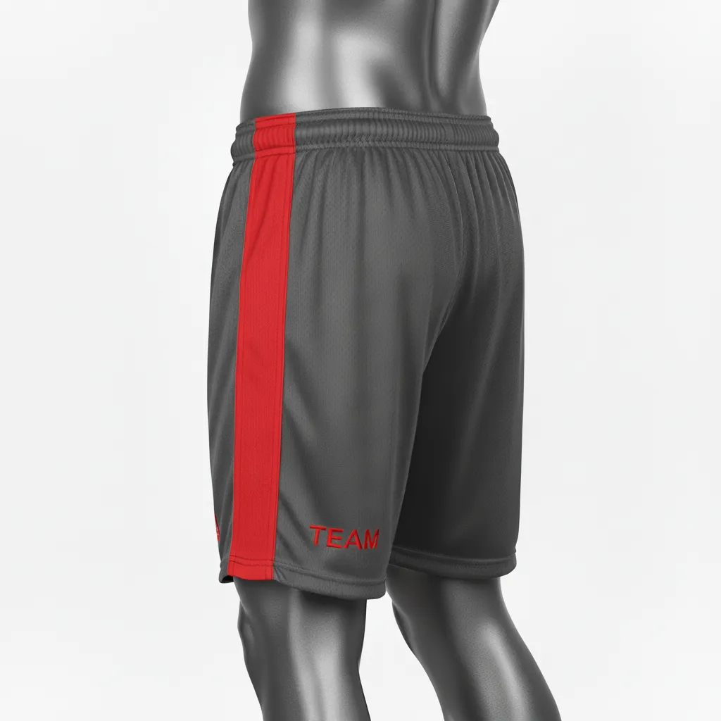 Custom Wrestling Practice Shorts - Red - Practice Shorts Charcoal Stripe - Back View - HAMCO Sports Inc.