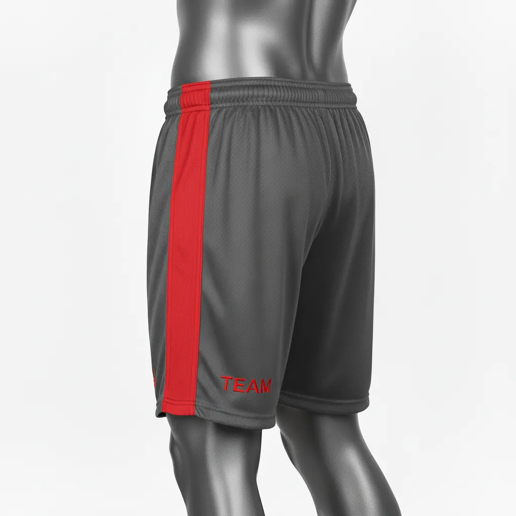Custom Wrestling Practice Shorts - Red - Practice Shorts Charcoal Stripe - Side View - HAMCO Sports Inc.