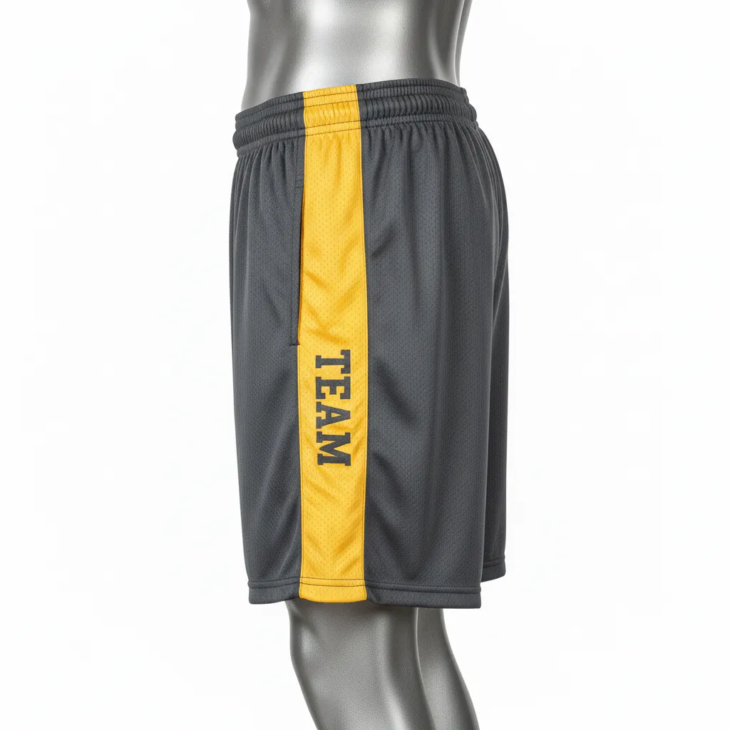Custom Wrestling Practice Shorts - Gold - Practice Shorts Charcoal Vegas Stripe - Side View - HAMCO Sports Inc.