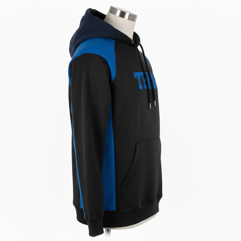 Custom Wrestling Pullover Hoodie - Black - Pullover Hoodie Royal Raglan Sleeve - Side View - HAMCO Sports Inc.