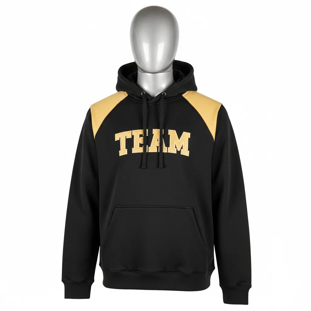 Custom Wrestling Pullover Hoodie - Black, Gold - Pullover Hoodie Vegas Shoulder Stripe - Front View - HAMCO Sports Inc.