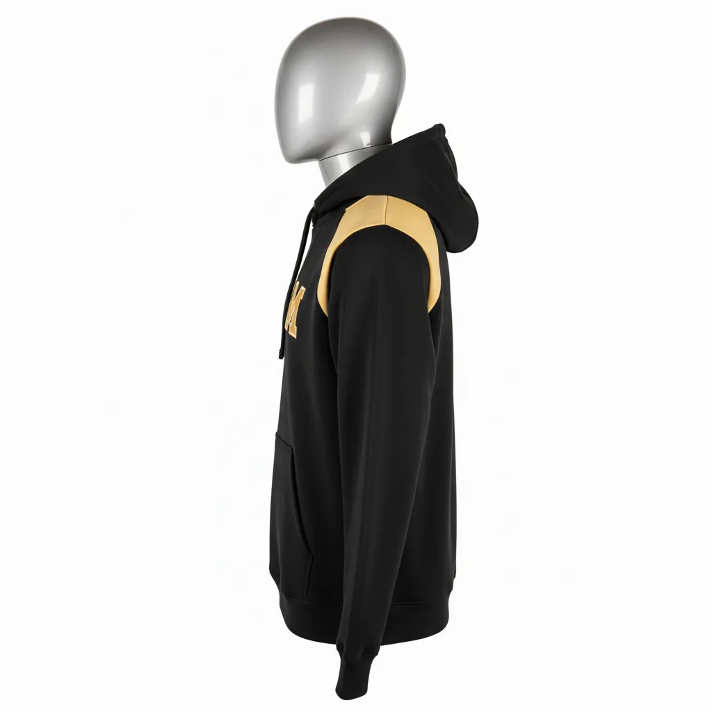 Custom Wrestling Pullover Hoodie - Black, Gold - Pullover Hoodie Vegas Shoulder Stripe - Side View - HAMCO Sports Inc.