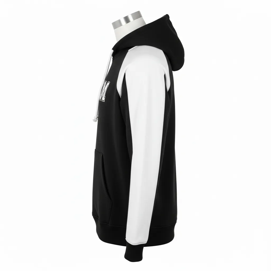 Custom Wrestling Pullover Hoodie - Black, White - Pullover Hoodie Raglan Sleeve - Side View - HAMCO Sports Inc.