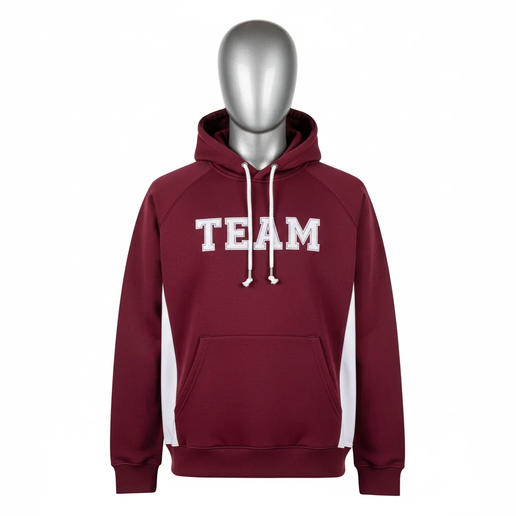 Custom Wrestling Pullover Hoodie - Burgundy, White - Pullover Hoodie Side Panel - Front View - HAMCO Sports Inc.