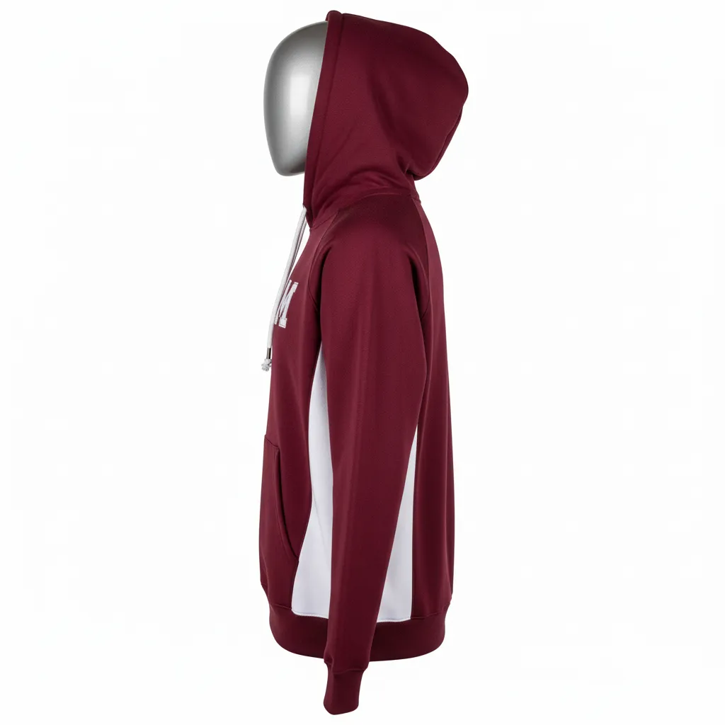 Custom Wrestling Pullover Hoodie - Burgundy, White - Pullover Hoodie Side Panel - Side View - HAMCO Sports Inc.