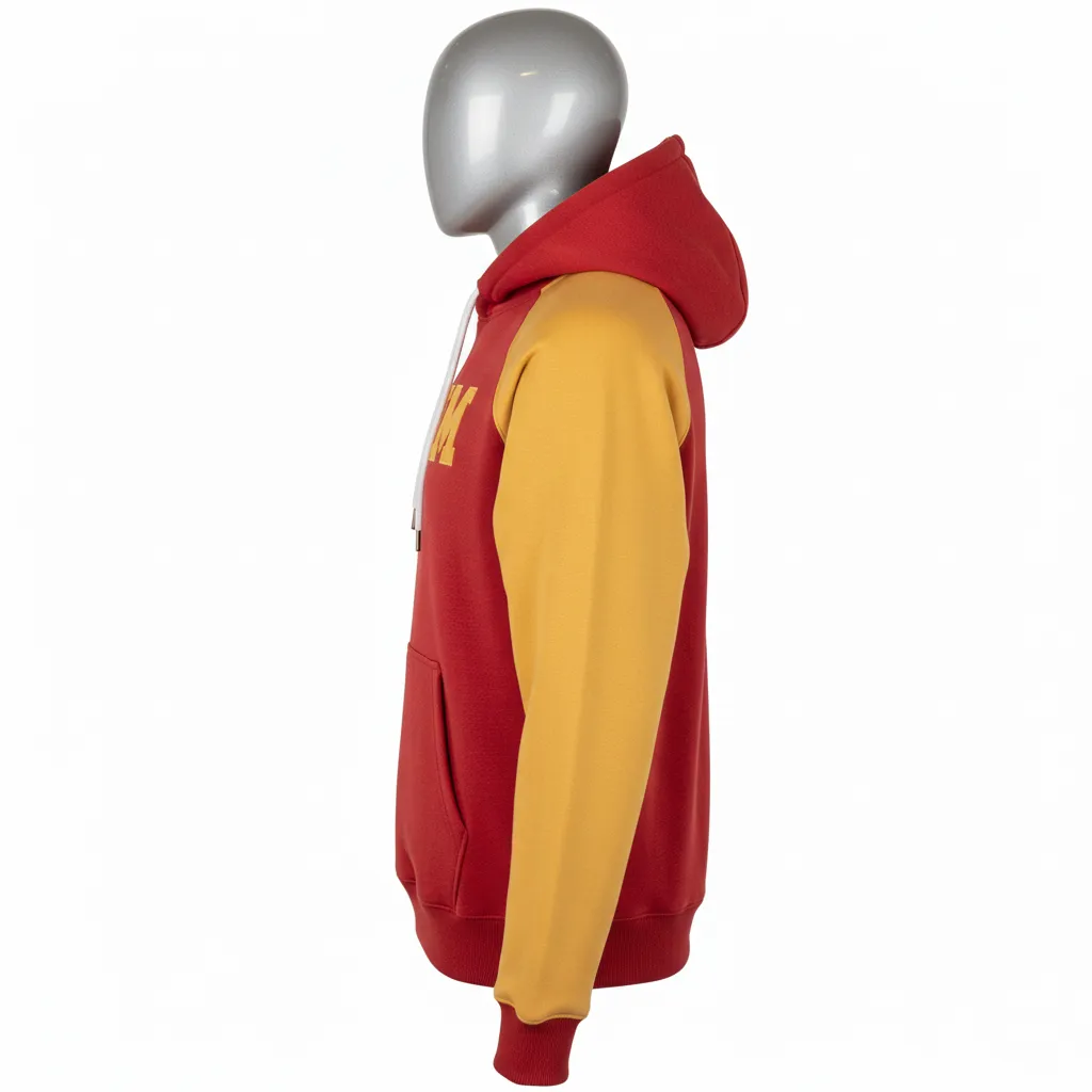 Custom Wrestling Pullover Hoodie - Gold - Pullover Hoodie Cardinal Vegas Raglan - Side View - HAMCO Sports Inc.