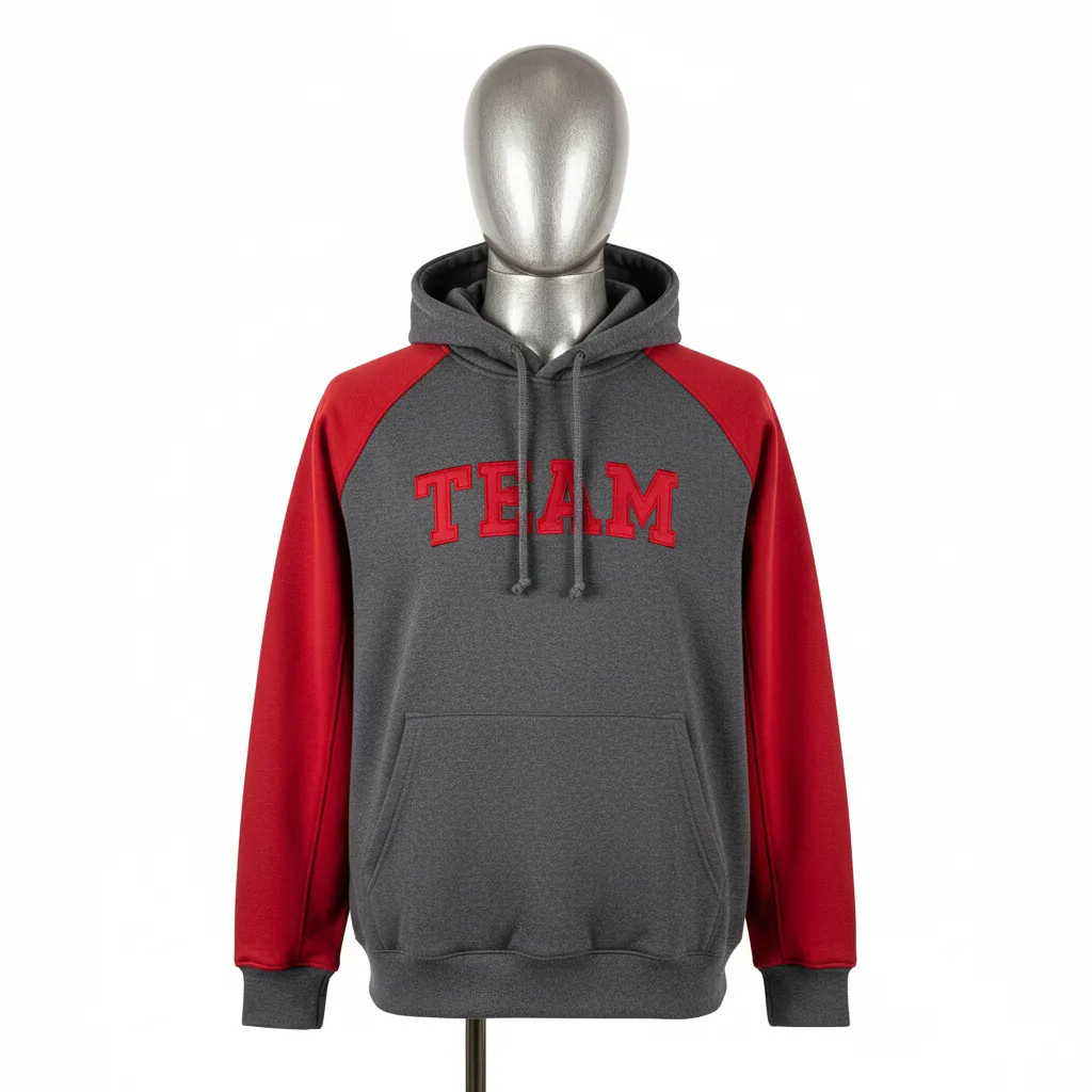 Custom Wrestling Pullover Hoodie - Red - Pullover Hoodie Charcoal Shoulder Panel - Front View - HAMCO Sports Inc.