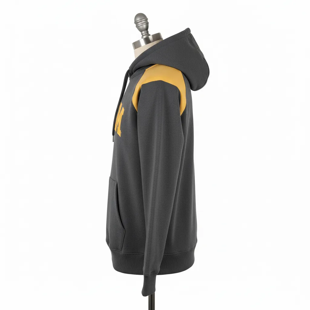 Custom Wrestling Pullover Hoodie - Gold - Pullover Hoodie Charcoal Vegas Shoulder Stripe - Side View - HAMCO Sports Inc.