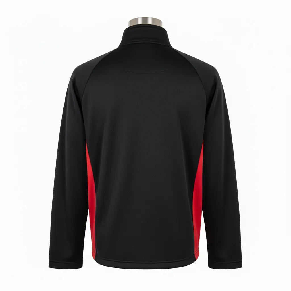 Custom Wrestling Quarter Zipper Warmup Jacket - Black, Red - Quarter Zip Jacket Side Insert - Back View - HAMCO Sports Inc.