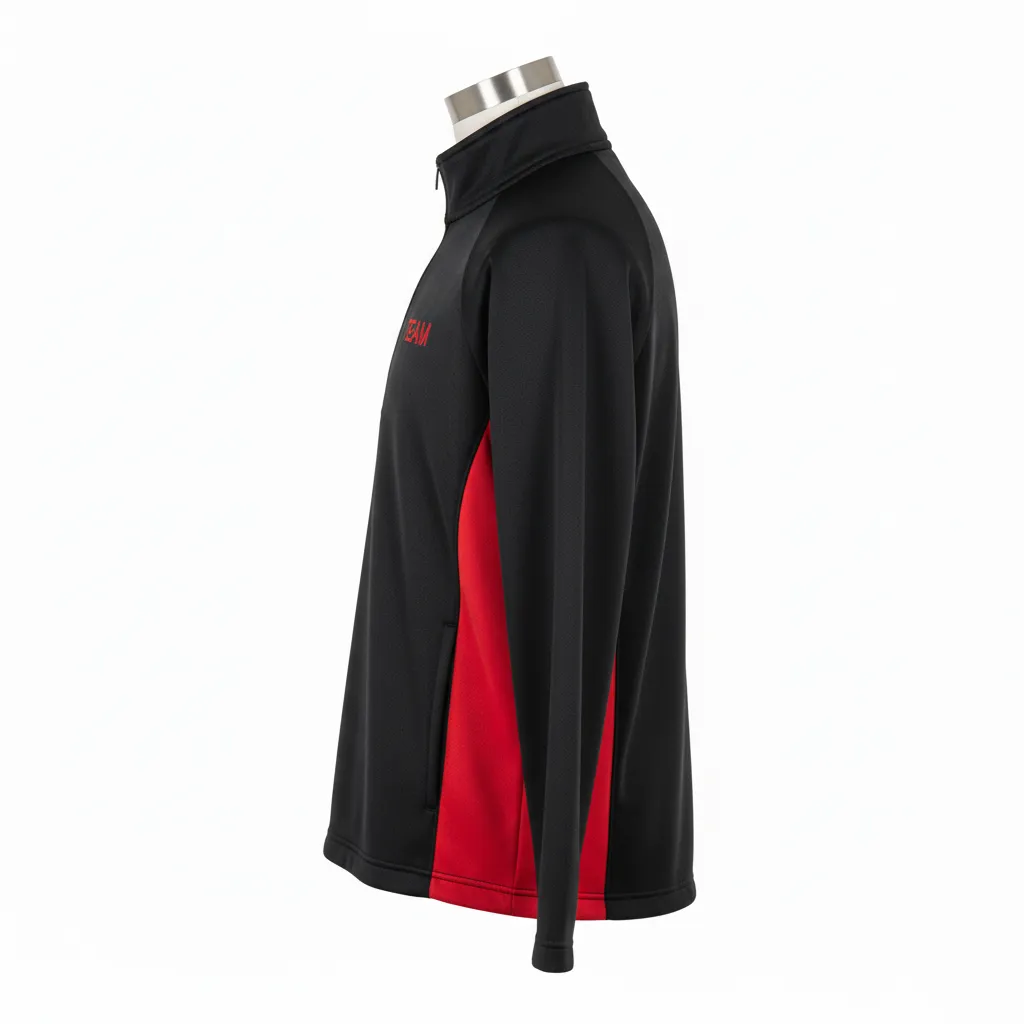 Custom Wrestling Quarter Zipper Warmup Jacket - Black, Red - Quarter Zip Jacket Side Insert - Side View - HAMCO Sports Inc.