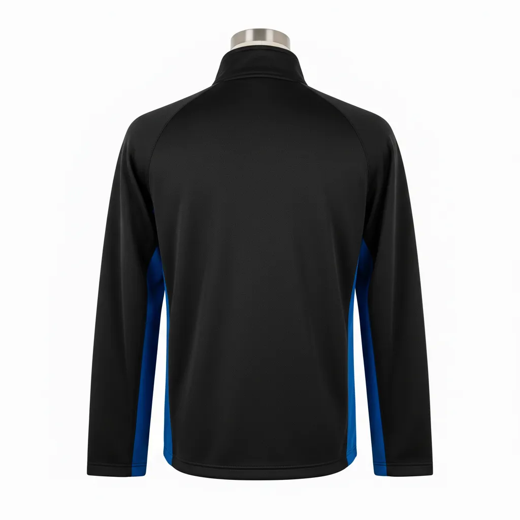 Custom Wrestling Quarter Zipper Warmup Jacket - Black - Quarter Zip Jacket Royal Side Insert - Back View - HAMCO Sports Inc.