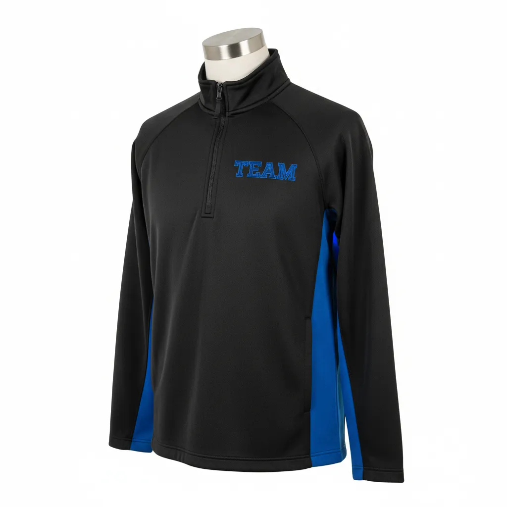 Custom Wrestling Quarter Zipper Warmup Jacket - Black - Quarter Zip Jacket Royal Side Insert - Front View - HAMCO Sports Inc.