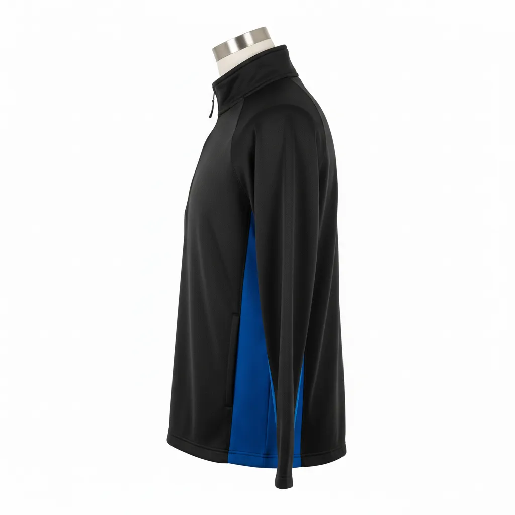 Custom Wrestling Quarter Zipper Warmup Jacket - Black - Quarter Zip Jacket Royal Side Insert - Side View - HAMCO Sports Inc.