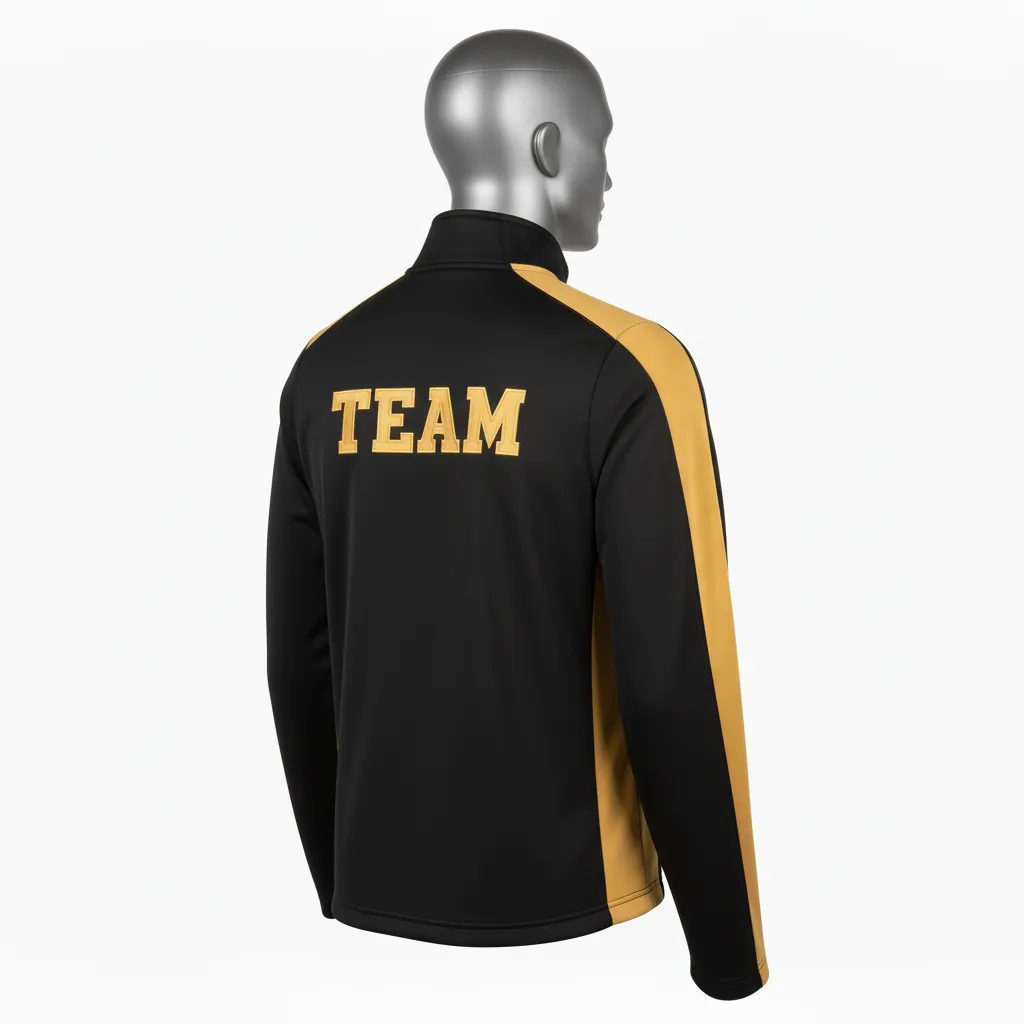 Custom Wrestling Quarter Zipper Warmup Jacket - Black, Gold - Quarter Zip Jacket Vegas Shoulder Stripe - Front View - HAMCO Sports Inc.