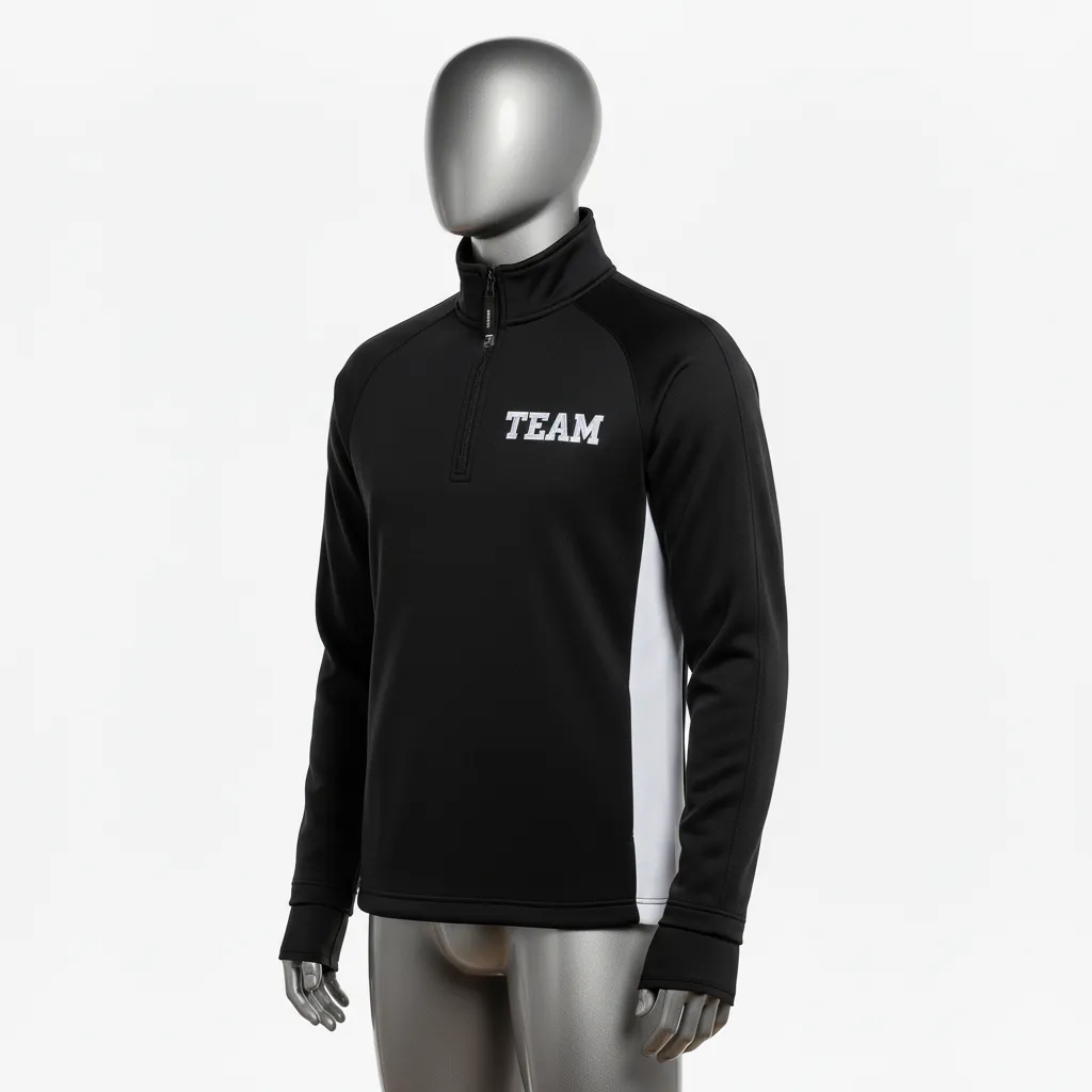 Custom Wrestling Quarter Zipper Warmup Jacket - Black, White - Quarter Zip Jacket Side Insert - Front View - HAMCO Sports Inc.