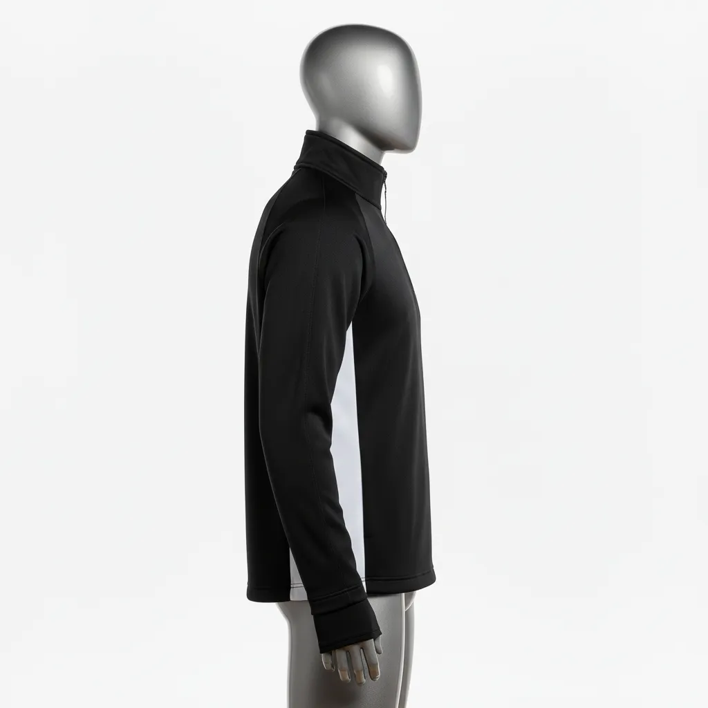 Custom Wrestling Quarter Zipper Warmup Jacket - Black, White - Quarter Zip Jacket Side Insert - Side View - HAMCO Sports Inc.