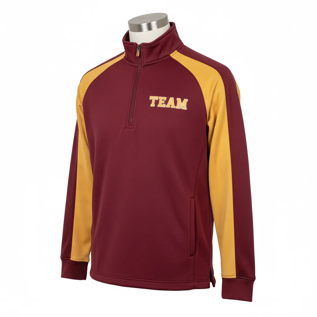 Custom Wrestling Quarter Zipper Warmup Jacket - Burgundy, Gold - Quarter Zip Jacket Vegas Raglan - Front View - HAMCO Sports Inc.