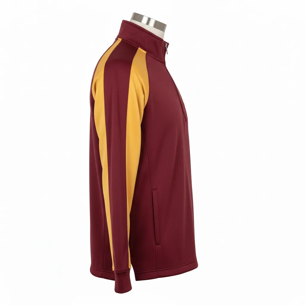 Custom Wrestling Quarter Zipper Warmup Jacket - Burgundy, Gold - Quarter Zip Jacket Vegas Raglan - Side View - HAMCO Sports Inc.