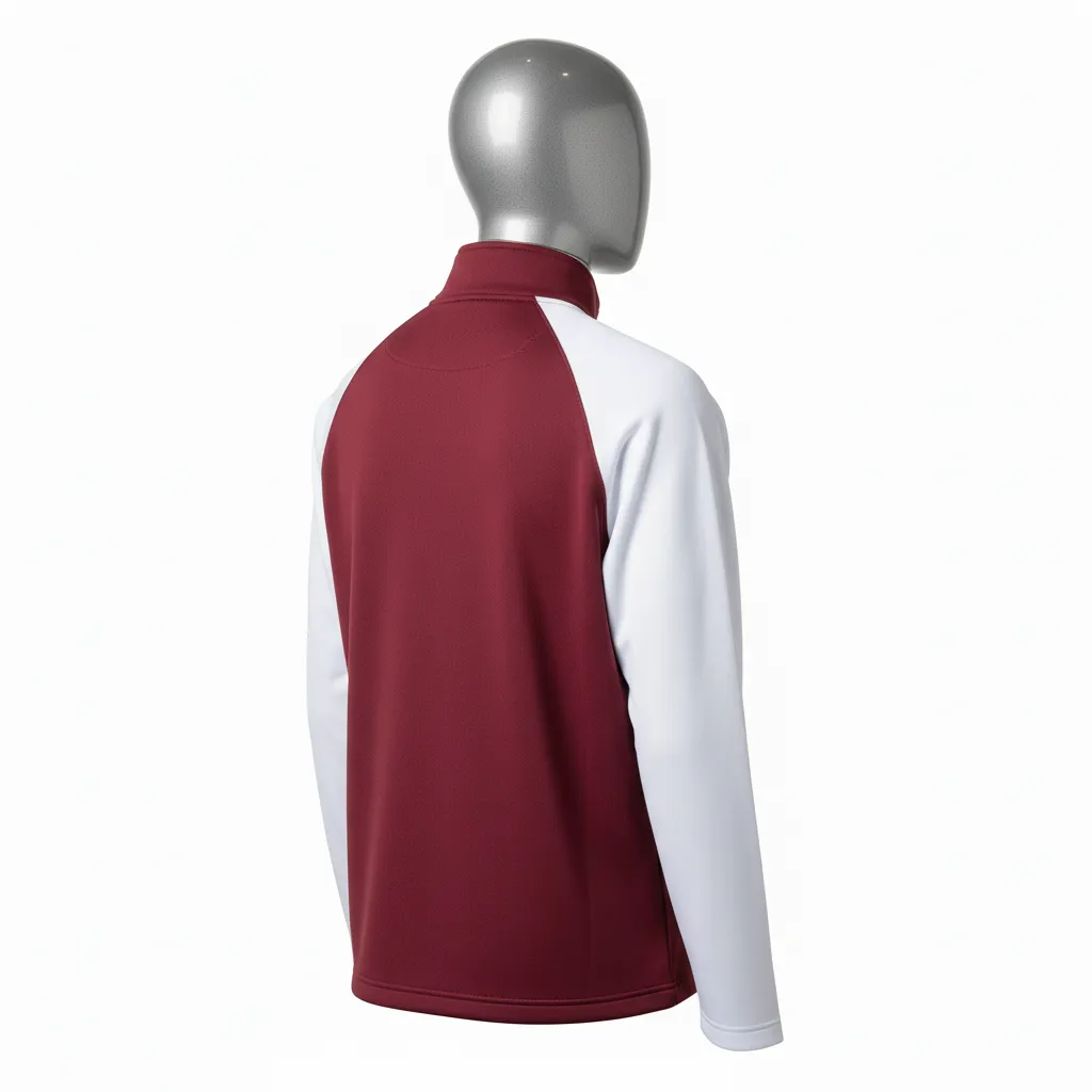 Custom Wrestling Quarter Zipper Warmup Jacket - Burgundy, White - Quarter Zip Jacket Raglan - Back View - HAMCO Sports Inc.