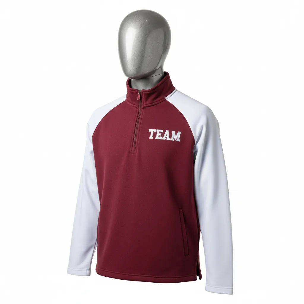 Custom Wrestling Quarter Zipper Warmup Jacket - Burgundy, White - Quarter Zip Jacket Raglan - Front View - HAMCO Sports Inc.
