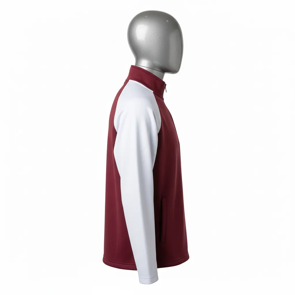 Custom Wrestling Quarter Zipper Warmup Jacket - Burgundy, White - Quarter Zip Jacket Raglan - Side View - HAMCO Sports Inc.