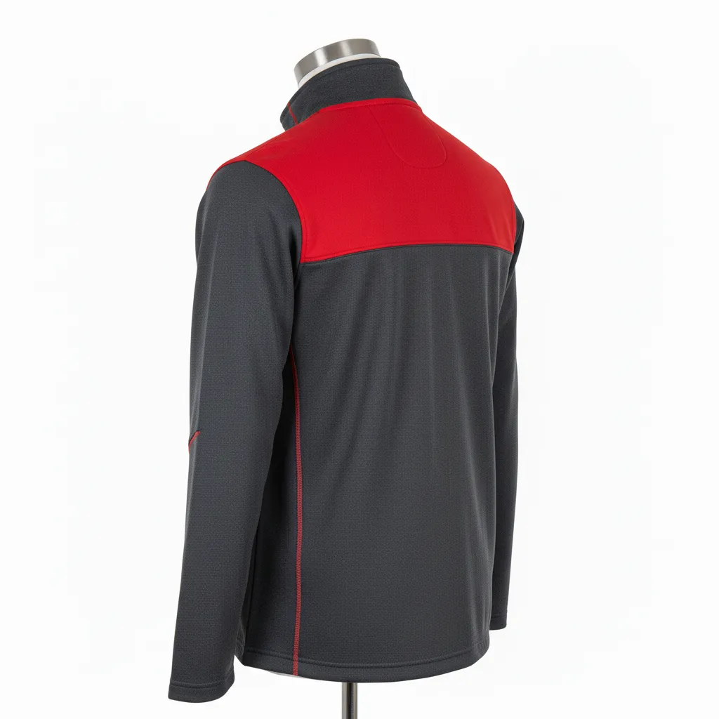Custom Wrestling Quarter Zipper Warmup Jacket - Red - Quarter Zip Jacket Charcoal Shoulder Panel - Back View - HAMCO Sports Inc.