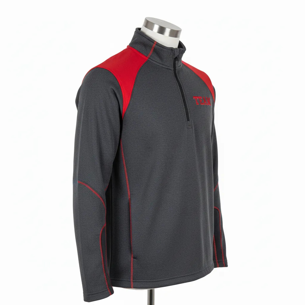 Custom Wrestling Quarter Zipper Warmup Jacket - Red - Quarter Zip Jacket Charcoal Shoulder Panel - Side View - HAMCO Sports Inc.