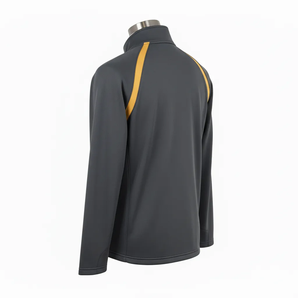 Custom Wrestling Quarter Zipper Warmup Jacket - Gold - Quarter Zip Jacket Charcoal Vegas Shoulder Stripe - Back View - HAMCO Sports Inc.