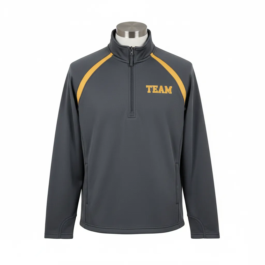 Custom Wrestling Quarter Zipper Warmup Jacket - Gold - Quarter Zip Jacket Charcoal Vegas Shoulder Stripe - Front View - HAMCO Sports Inc.