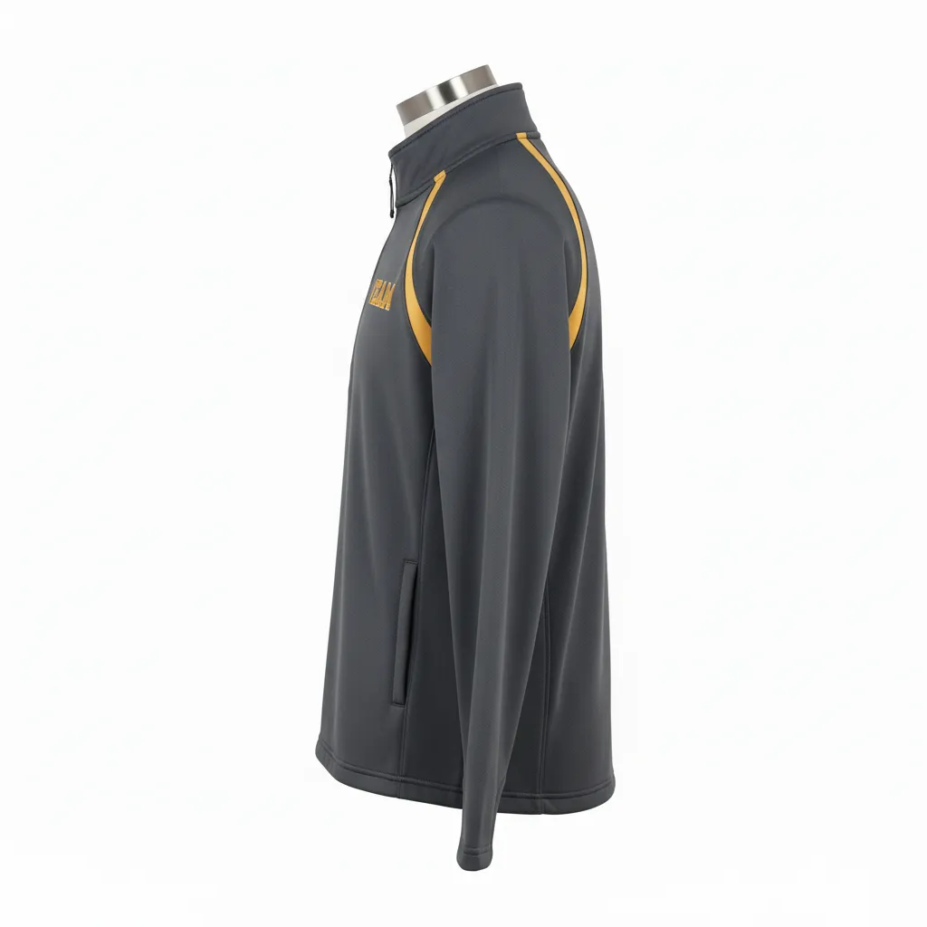 Custom Wrestling Quarter Zipper Warmup Jacket - Gold - Quarter Zip Jacket Charcoal Vegas Shoulder Stripe - Side View - HAMCO Sports Inc.