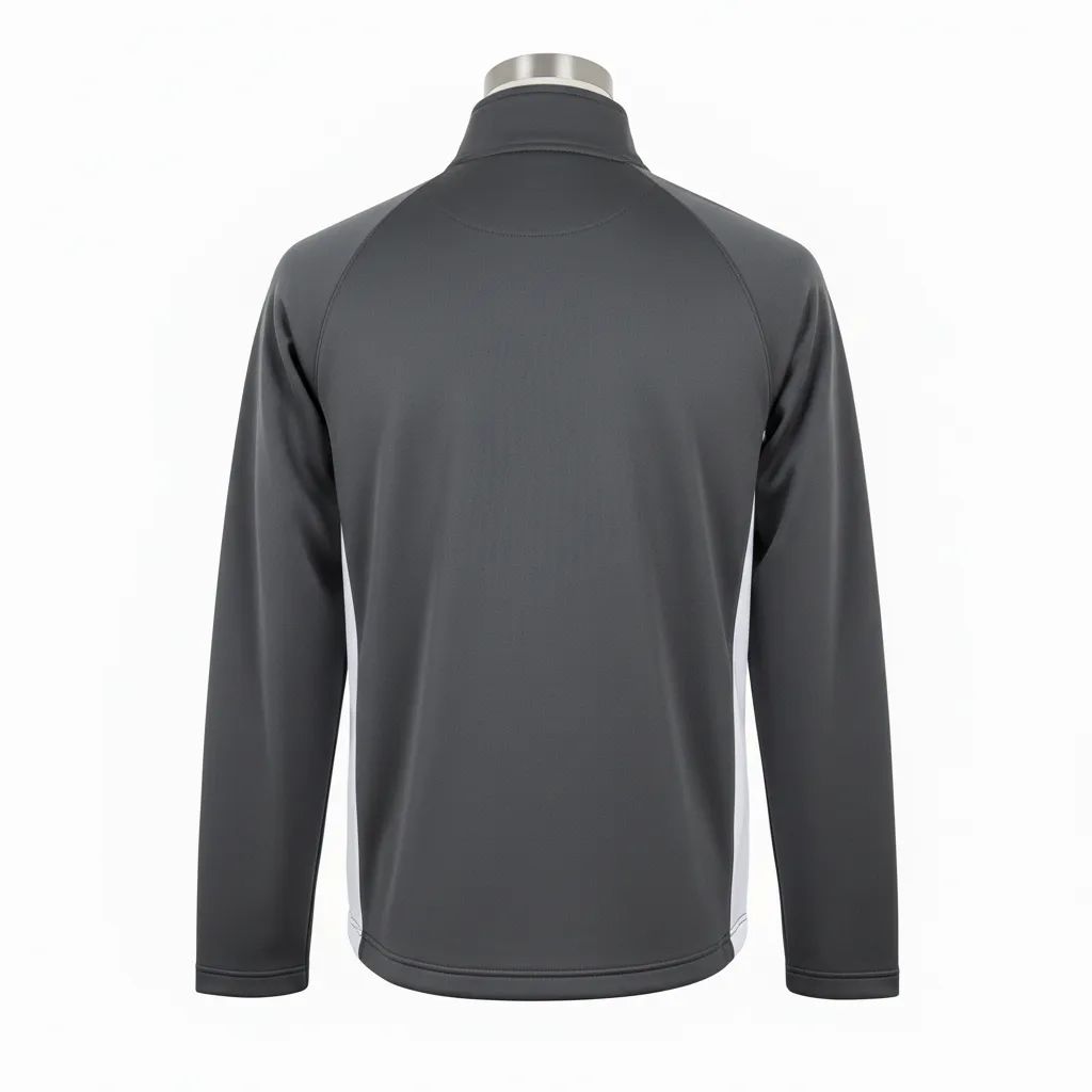 Custom Wrestling Quarter Zipper Warmup Jacket - White - Quarter Zip Jacket Charcoal Side Insert - Back View - HAMCO Sports Inc.