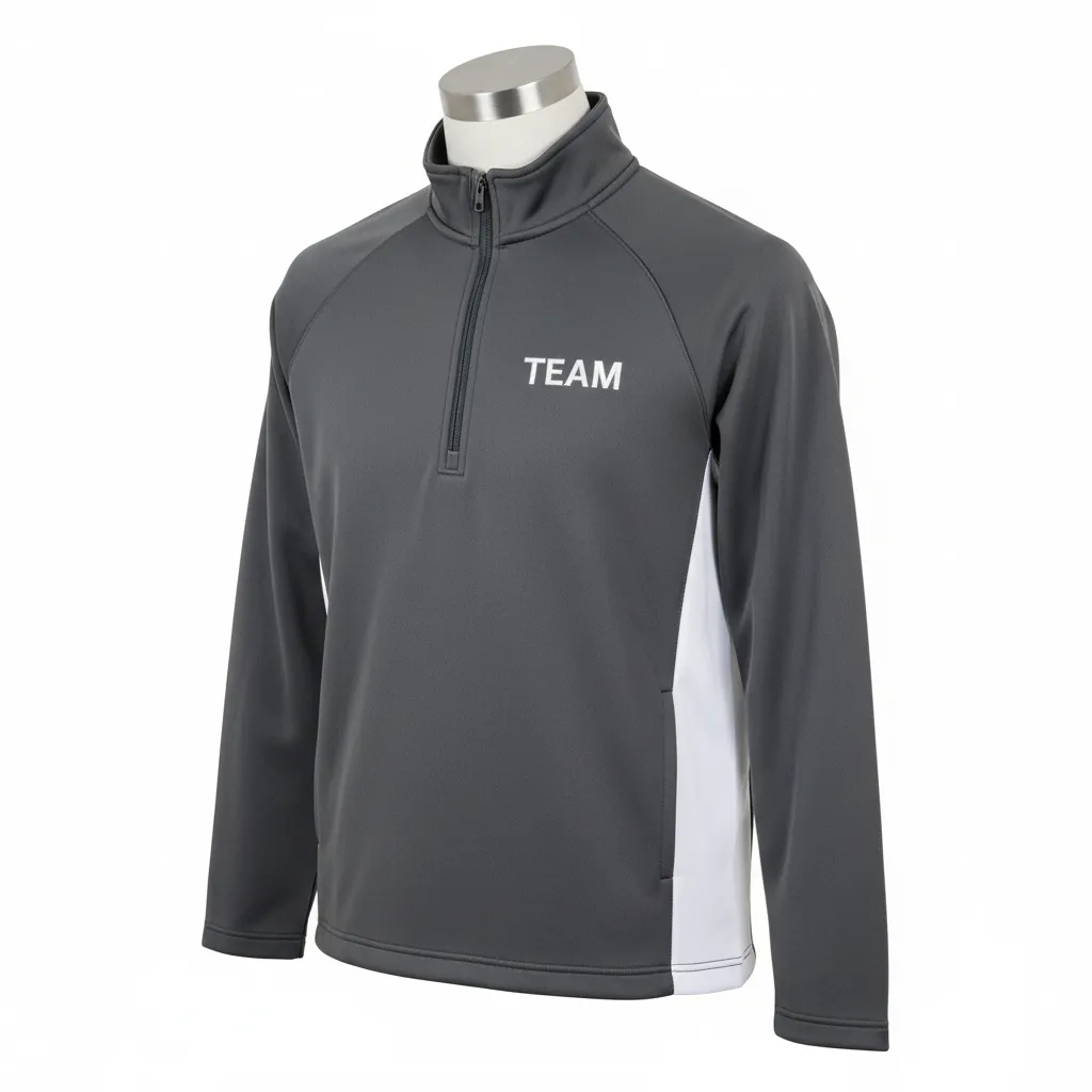 Custom Wrestling Quarter Zipper Warmup Jacket - White - Quarter Zip Jacket Charcoal Side Insert - Front View - HAMCO Sports Inc.