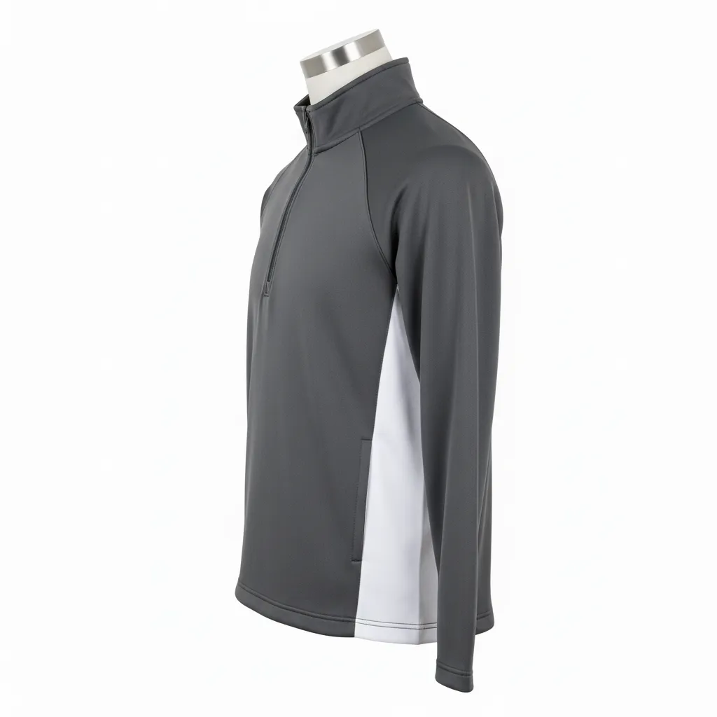 Custom Wrestling Quarter Zipper Warmup Jacket - White - Quarter Zip Jacket Charcoal Side Insert - Side View - HAMCO Sports Inc.