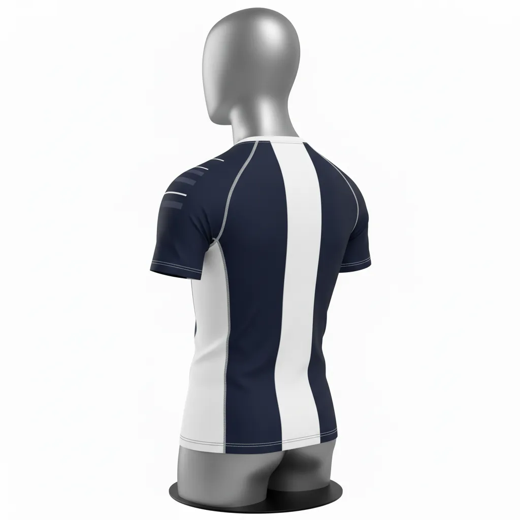 Custom Wrestling Short Sleeve Compression Shirt - Black, White - Short Sleeve Compression Shirt Side Stripe - Back View - HAMCO Sports Inc.