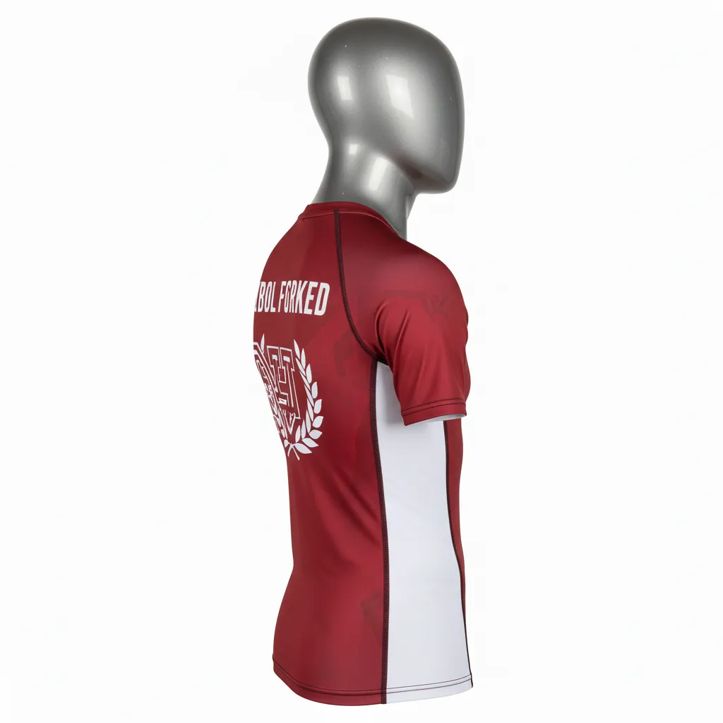Custom Wrestling Short Sleeve Compression Shirt - Burgundy, White - Short Sleeve Compression Shirt Side Stripe - Back View - HAMCO Sports Inc.