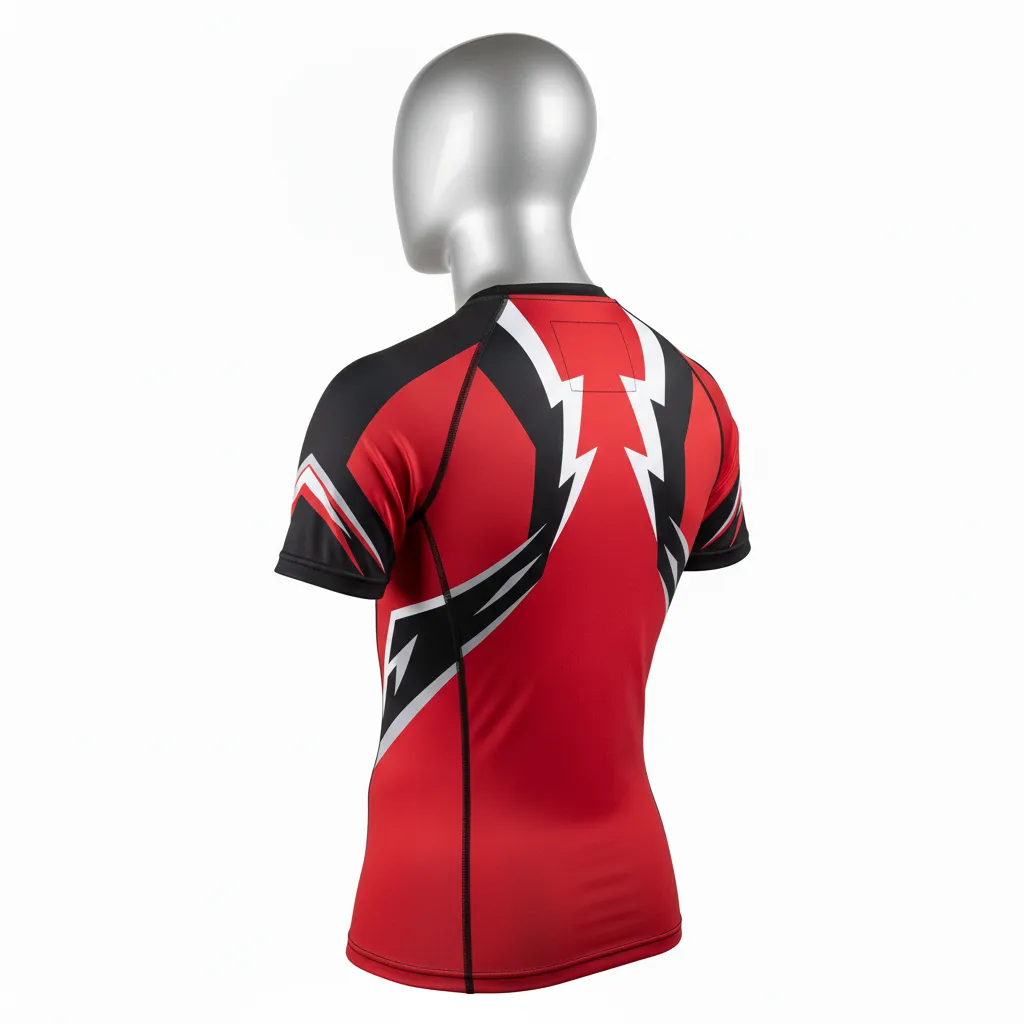 Custom Wrestling Short Sleeve Compression Shirt - Black - Short Sleeve Compression Shirt Cardinal Shoulder Panel - Back View - HAMCO Sports Inc.