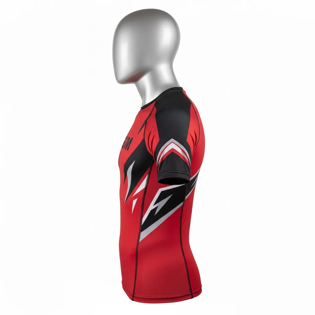 Custom Wrestling Short Sleeve Compression Shirt - Black - Short Sleeve Compression Shirt Cardinal Shoulder Panel - Side View - HAMCO Sports Inc.