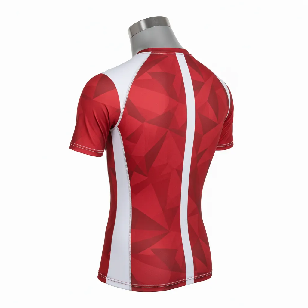 Custom Wrestling Short Sleeve Compression Shirt - White - Short Sleeve Compression Shirt Cardinal Shoulder Panel - Back View - HAMCO Sports Inc.