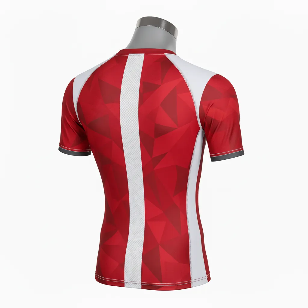 Custom Wrestling Short Sleeve Compression Shirt - Red - Short Sleeve Compression Shirt Charcoal Sleeve Accent - Back View - HAMCO Sports Inc.