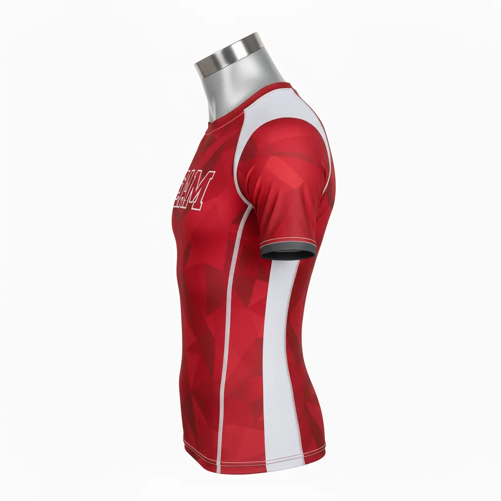 Custom Wrestling Short Sleeve Compression Shirt - Red - Short Sleeve Compression Shirt Charcoal Sleeve Accent - Side View - HAMCO Sports Inc.